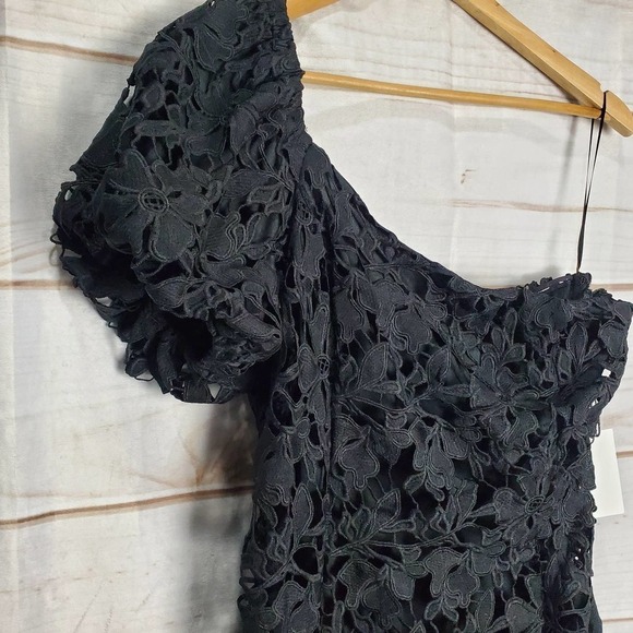 Floret Studios Dress Womens Large Black Lace One Shoulder Asymmetrical Short - Picture 3 of 12